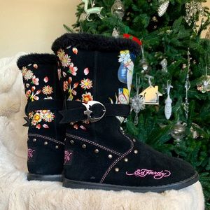 Ed Hardy black suede boots size 9